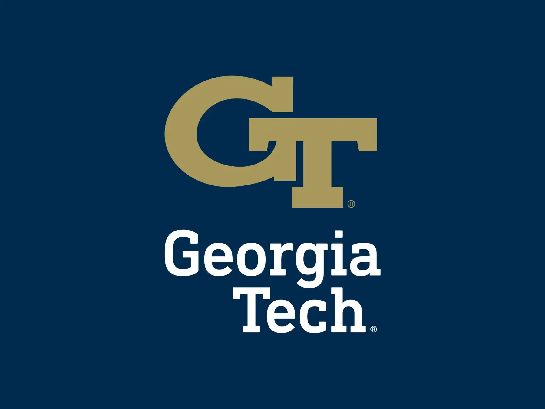 Georgia Tech logo featuring gold "GT" initials above bold white text reading "Georgia Tech" on a dark blue background, representing the university’s brand.