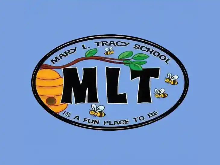 Mary L. Tracy School logo featuring a blue oval with a beehive, bees, and the slogan Is a fun place to be for the Orange Public Schools preschool lottery.