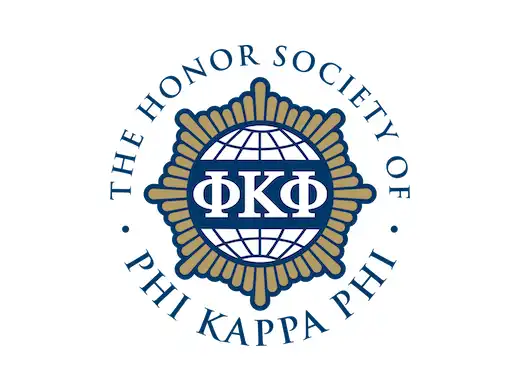 The official circular seal of The Honor Society of Phi Kappa Phi, featuring a globe, the Greek letters ΦΚΦ, and a gold sunburst design on a white background.