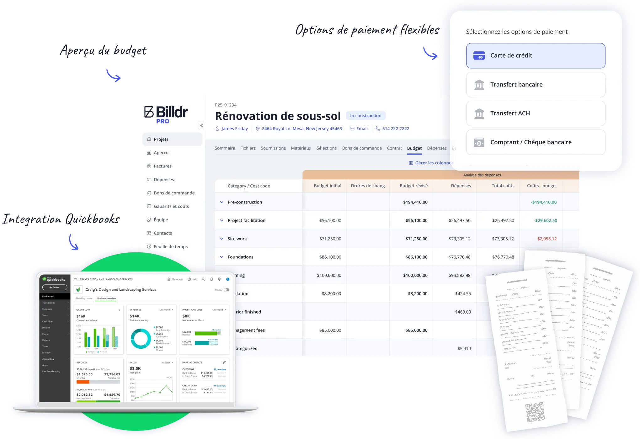 Captures d'écran des fonctionnalités de gestion financière