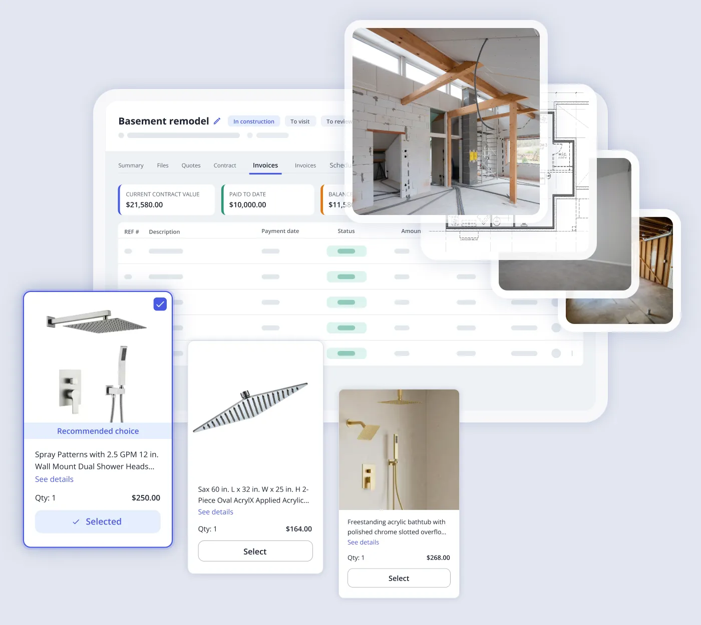 Captures d'écran des outils de gestion des contrats