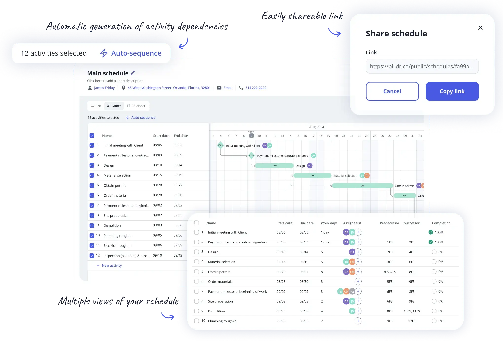 Scheduling tool screenshots
