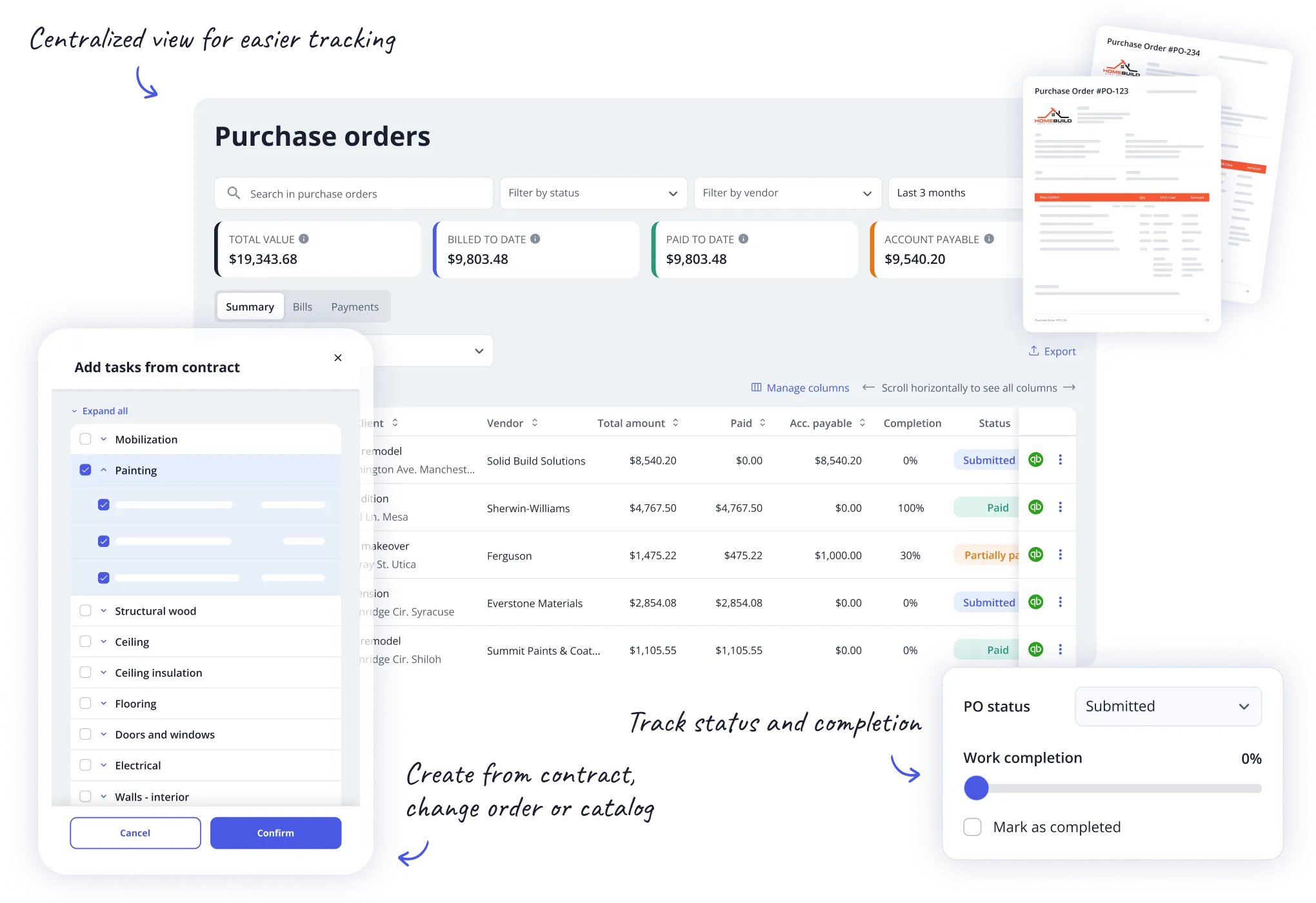 Purchase order screenshots
