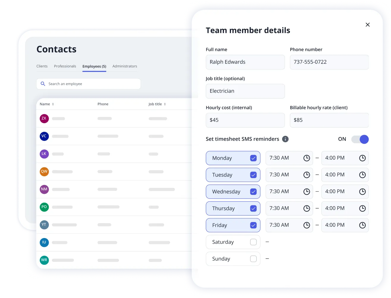 Screenshot of employees management