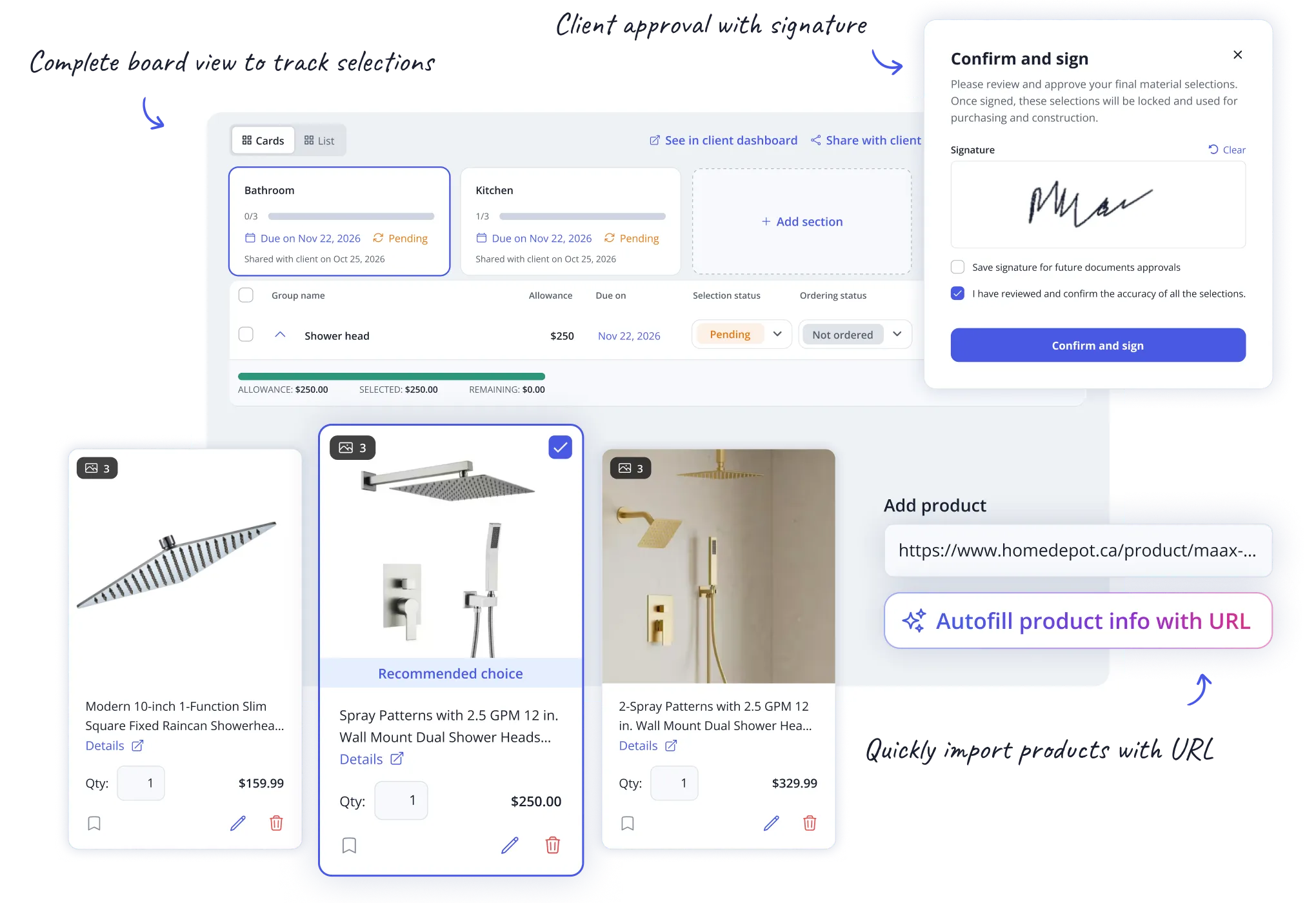 Capturas de pantalla de la selección de materiales