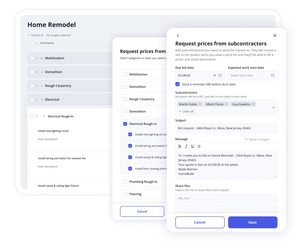 Screenshot of bid request interface