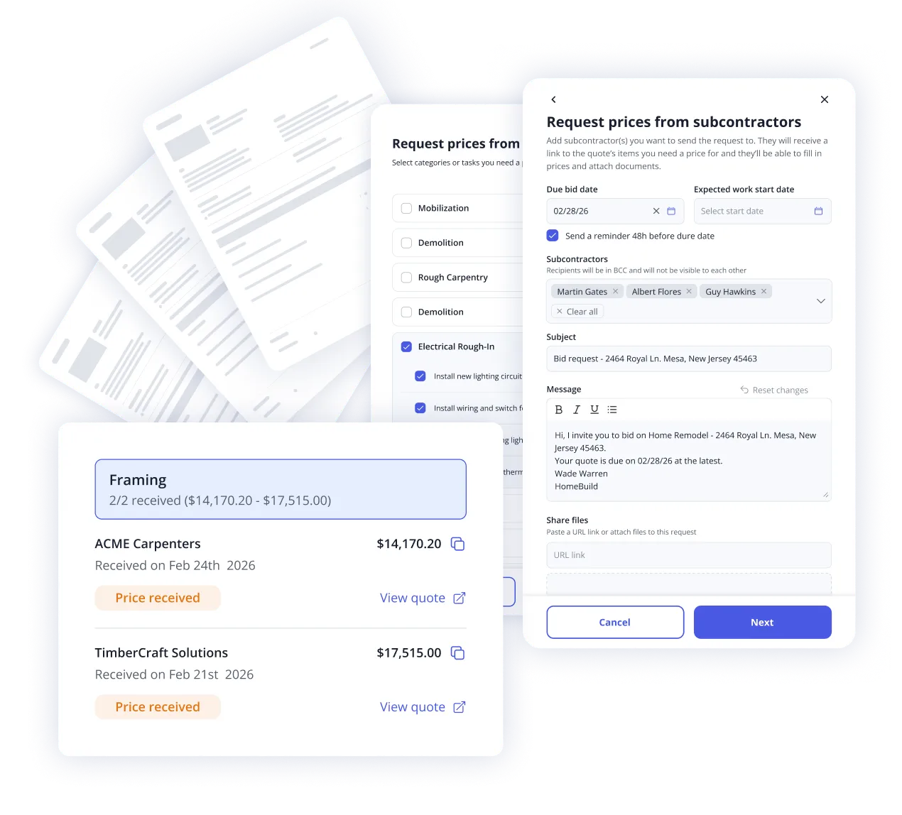 Capture d'écran de la fonctionnalité de demande d'offre
