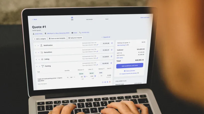 A general contractor creating a quote on desktop