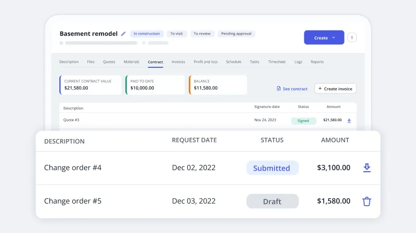 Change order screenshot