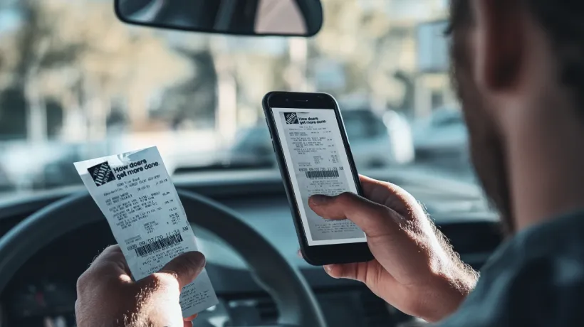 A general contractor scanning an expense in his car