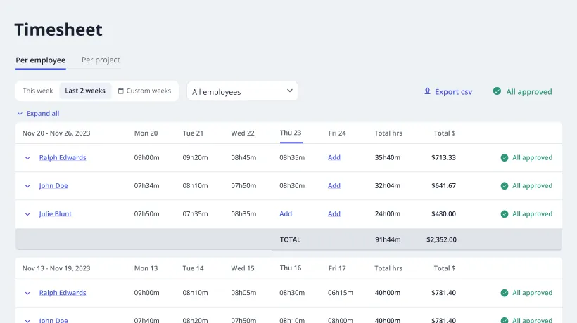 Timesheet screenshot