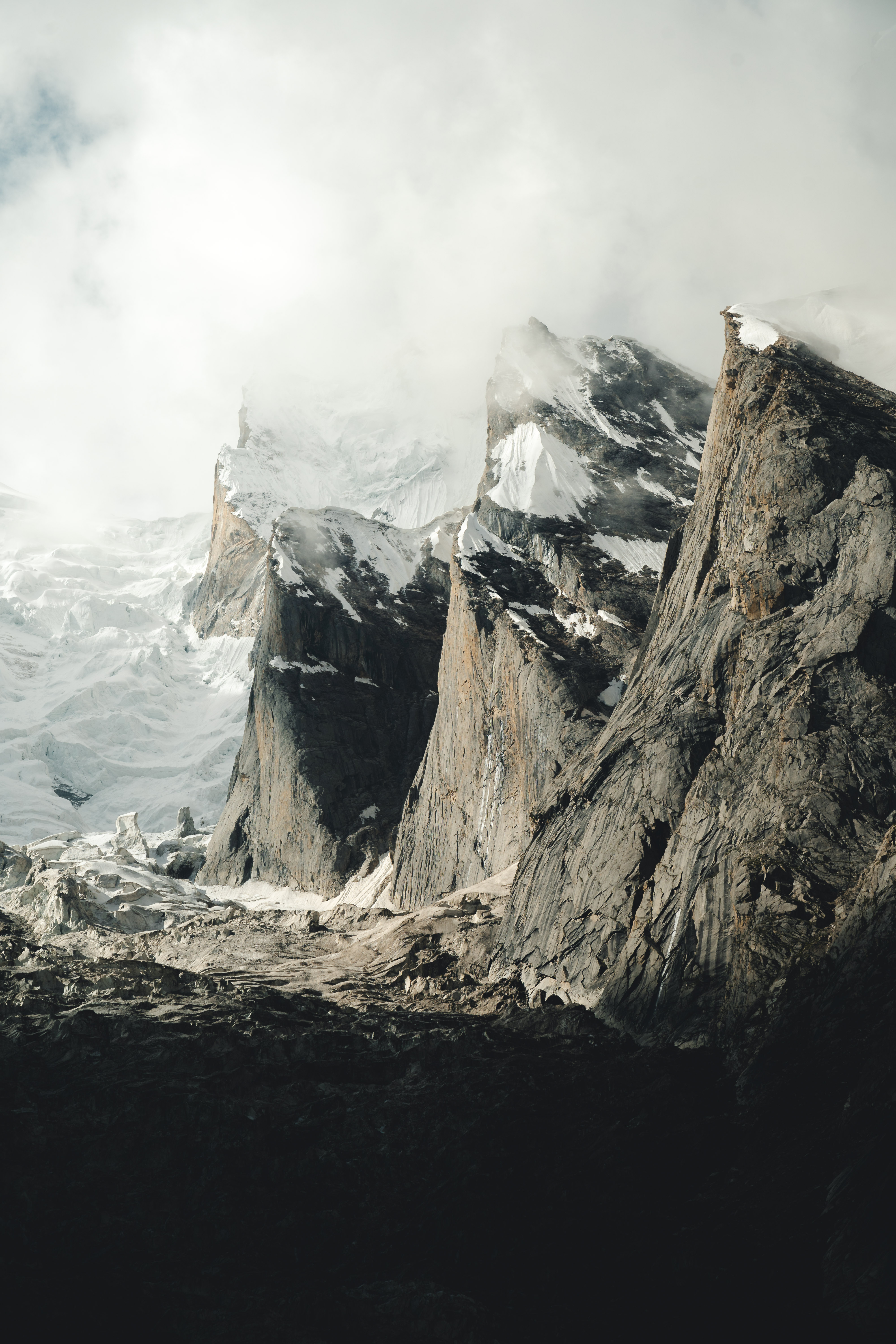 Majestic mountains emerging from glacier in pakistan
