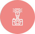 Step and repeat icon showing the product feature of no reflections from flash photography