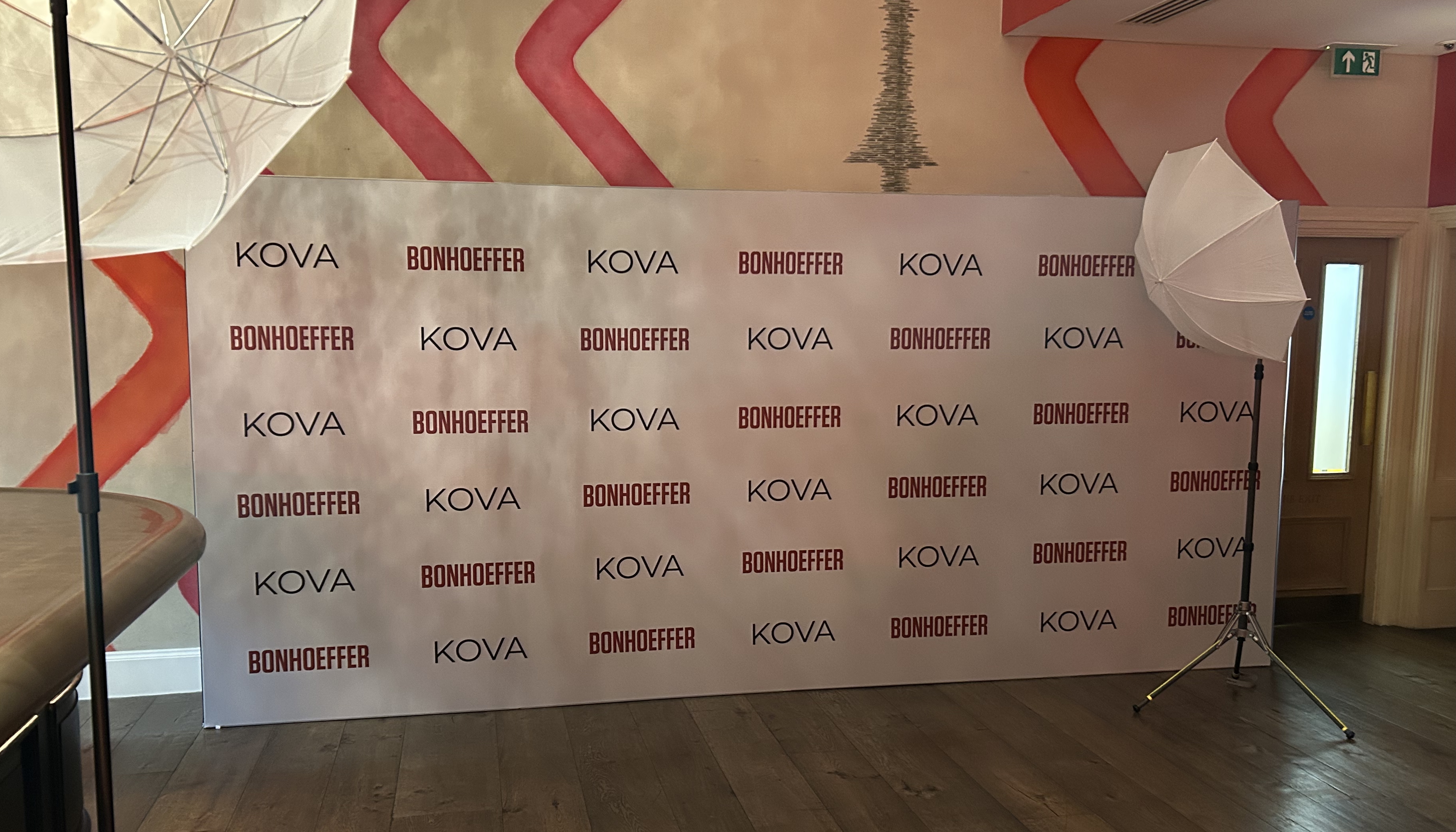 Photo of a 4.8m wide step and repeat wall at a film screening in London