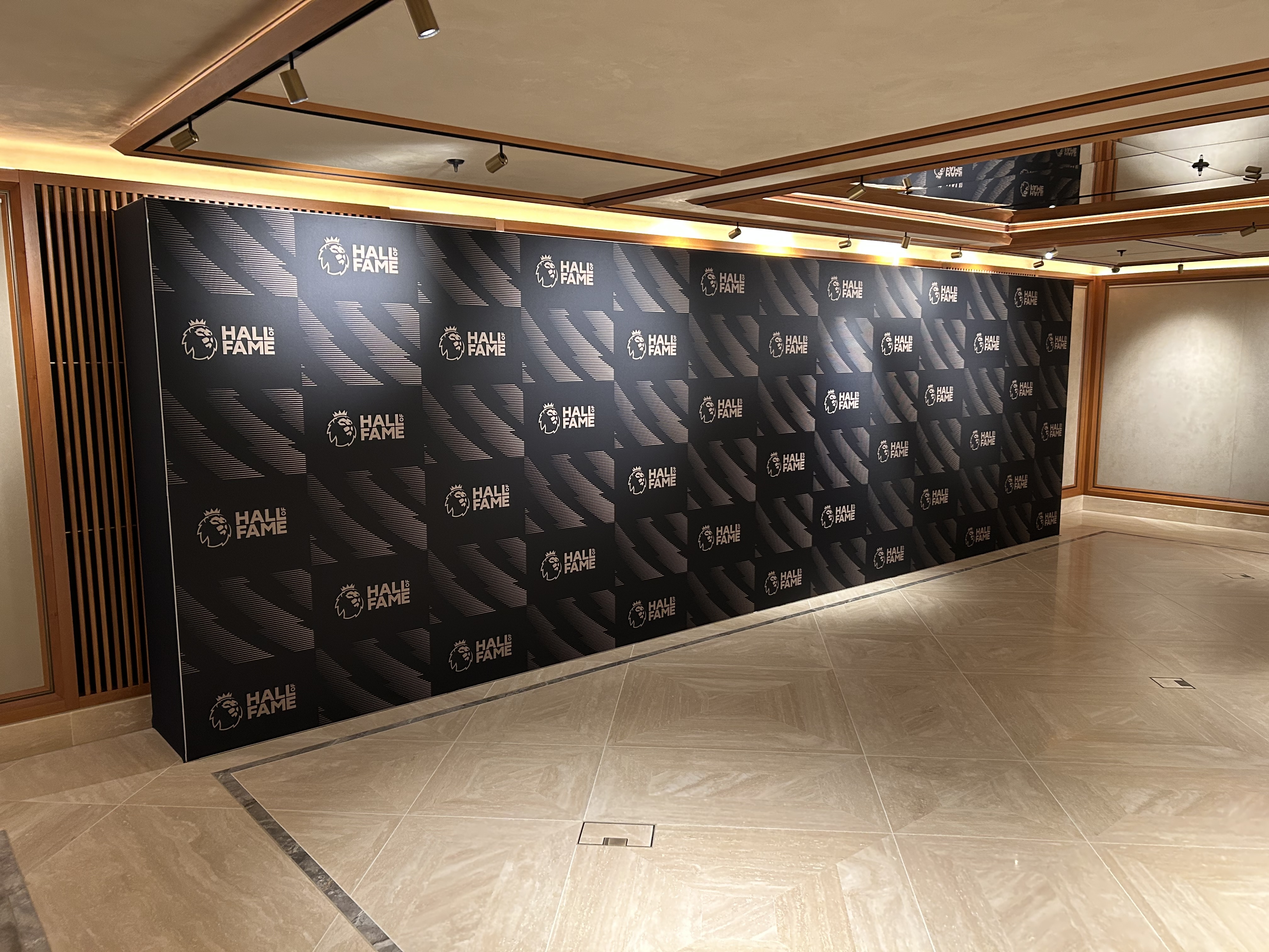 Permier League hall of fame interview backdrop side angle at the The Chancery Rosewood mayfair