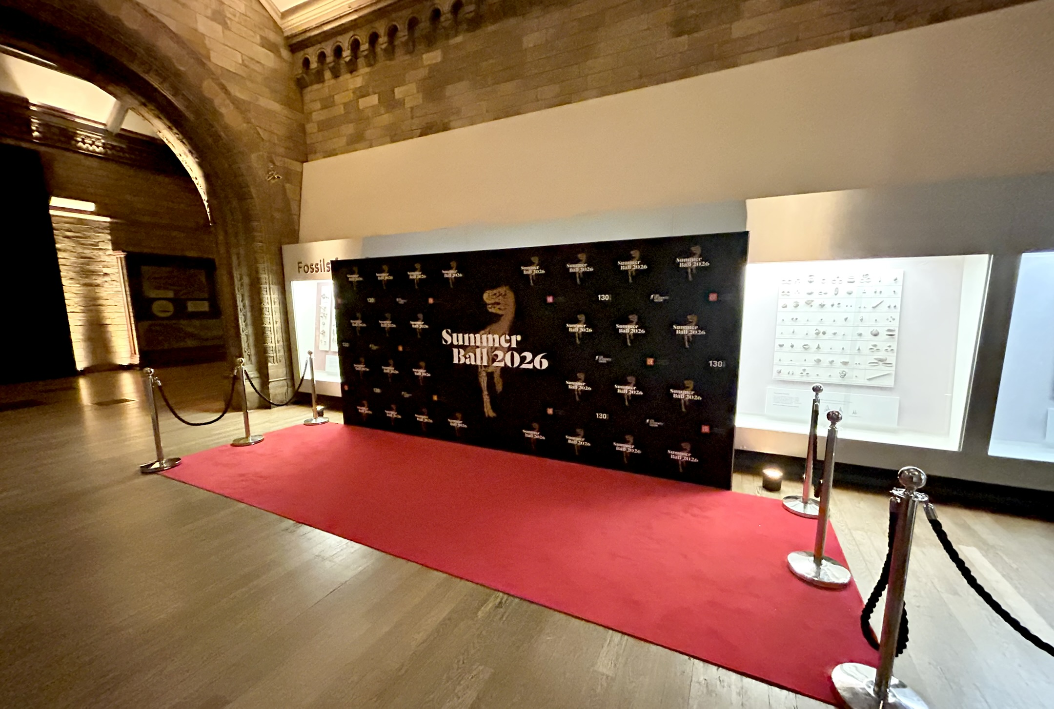 Red carpet and event wall backdrop at the natural history museum London