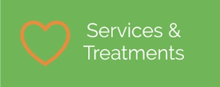 Orange heart icon next to white text reading 'Services & Treatments' on a green background.