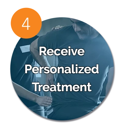 Man receiving personalized physical therapy treatment from a therapist, labeled step 4.