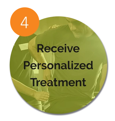 Step 4: Receive personalized treatment, with a background image of a person receiving a physical therapy session.