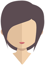 Illustration of a woman with short brown hair, no visible eyes or nose, and wearing a white top.