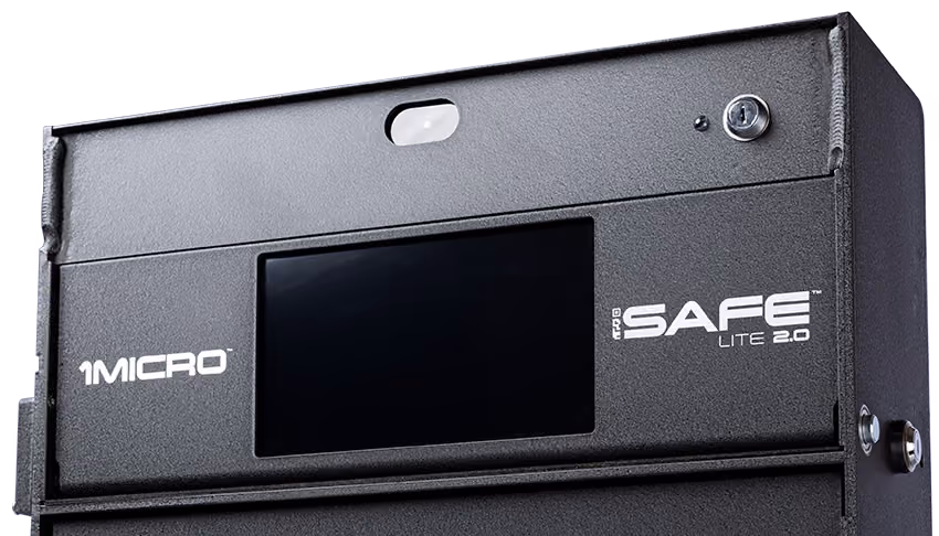 A close up of the iSafe Lite 2.0 security device with the screen turned off.