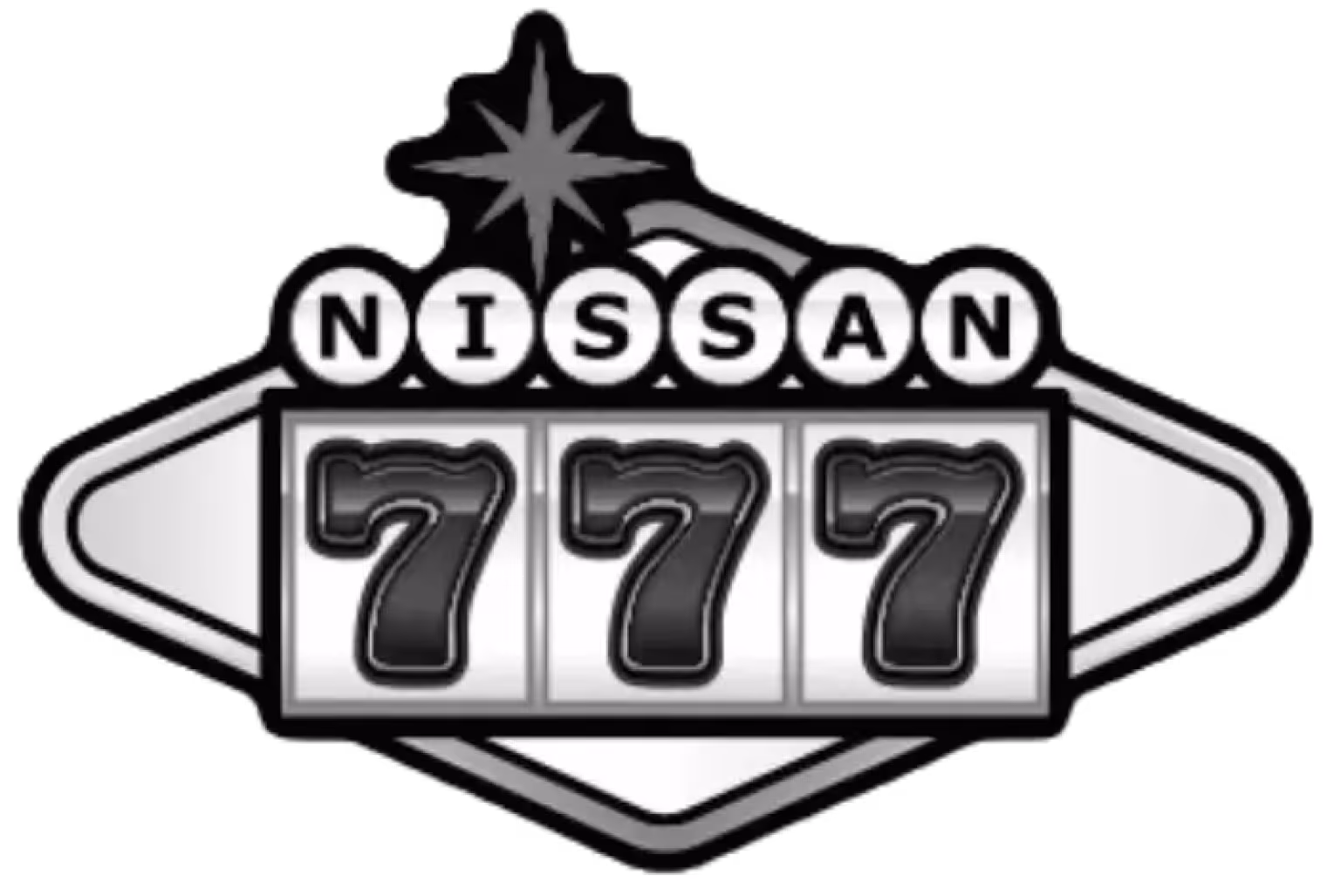 Nissan 777 logo with three 7s in a slot machine style design topped by the word NISSAN and a star.