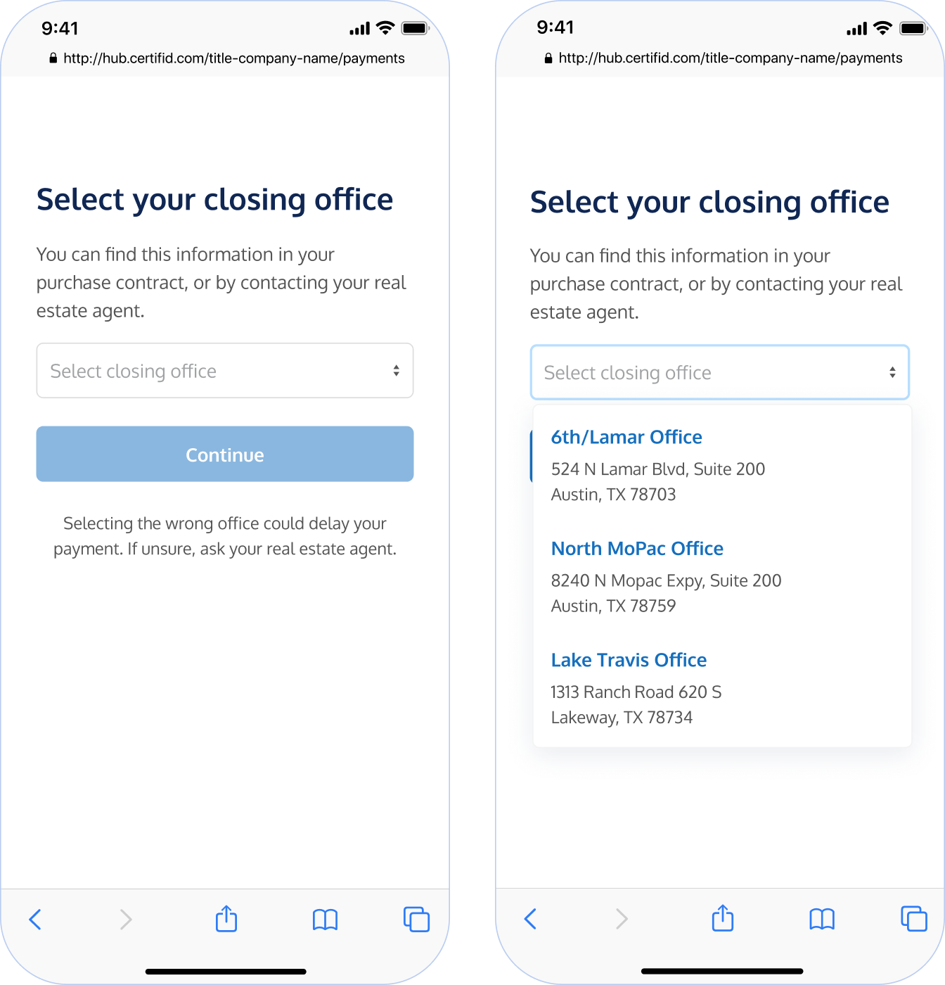 Step 3: Select closing office