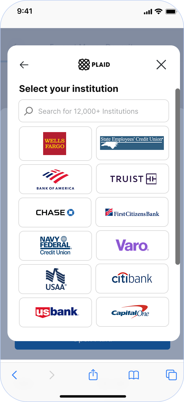 Step 8: Select a financial institution