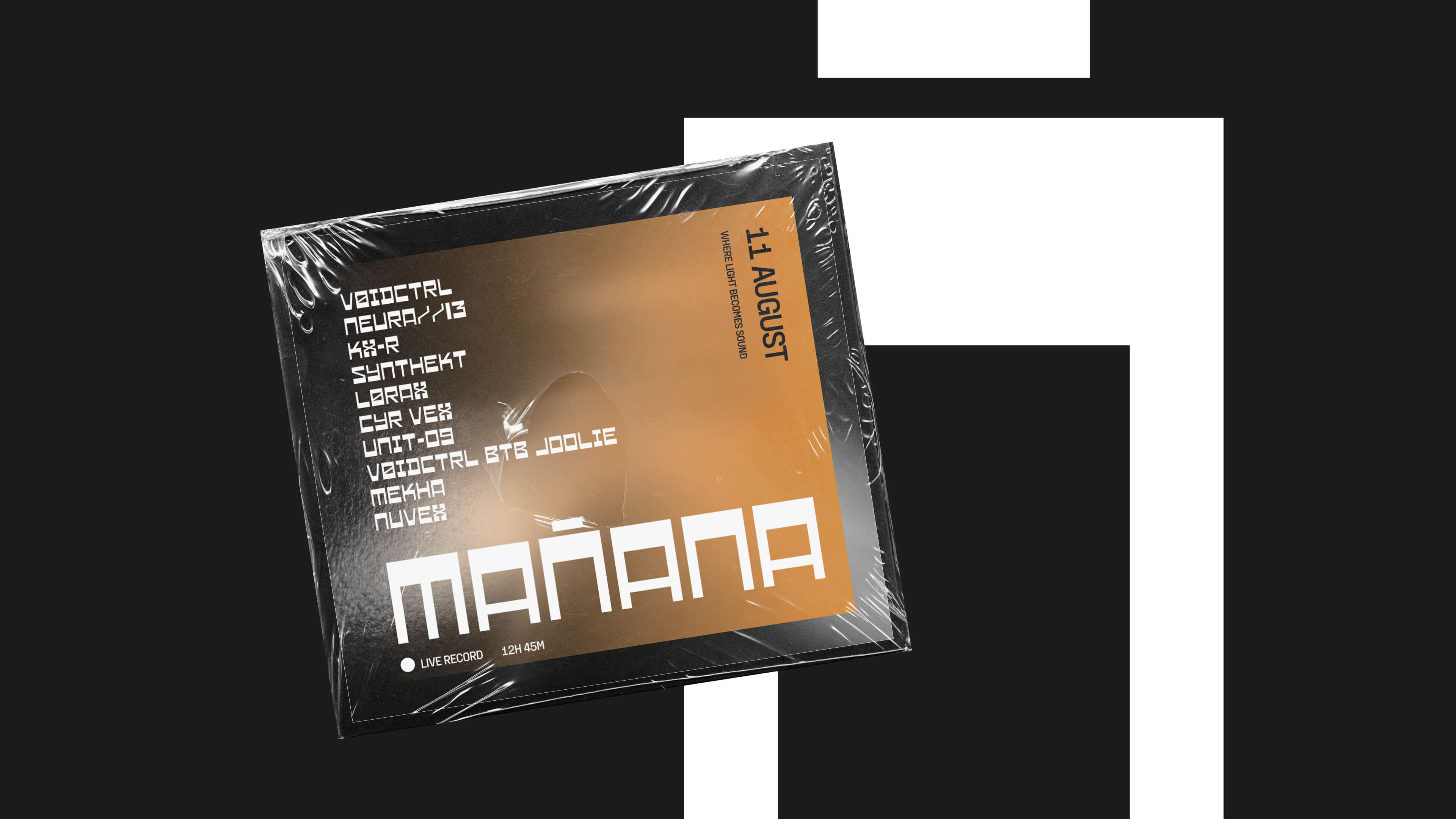 Minimalist and high-end visual identity elements for an electronic music festival