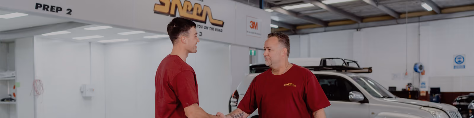 Smaller banner image for Sheen careers page, highlighting opportunities in the automotive repair industry.