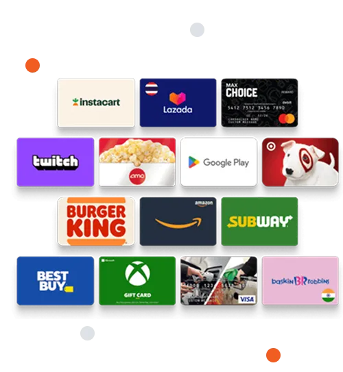 A grouping of gift cards horizontally aligned.