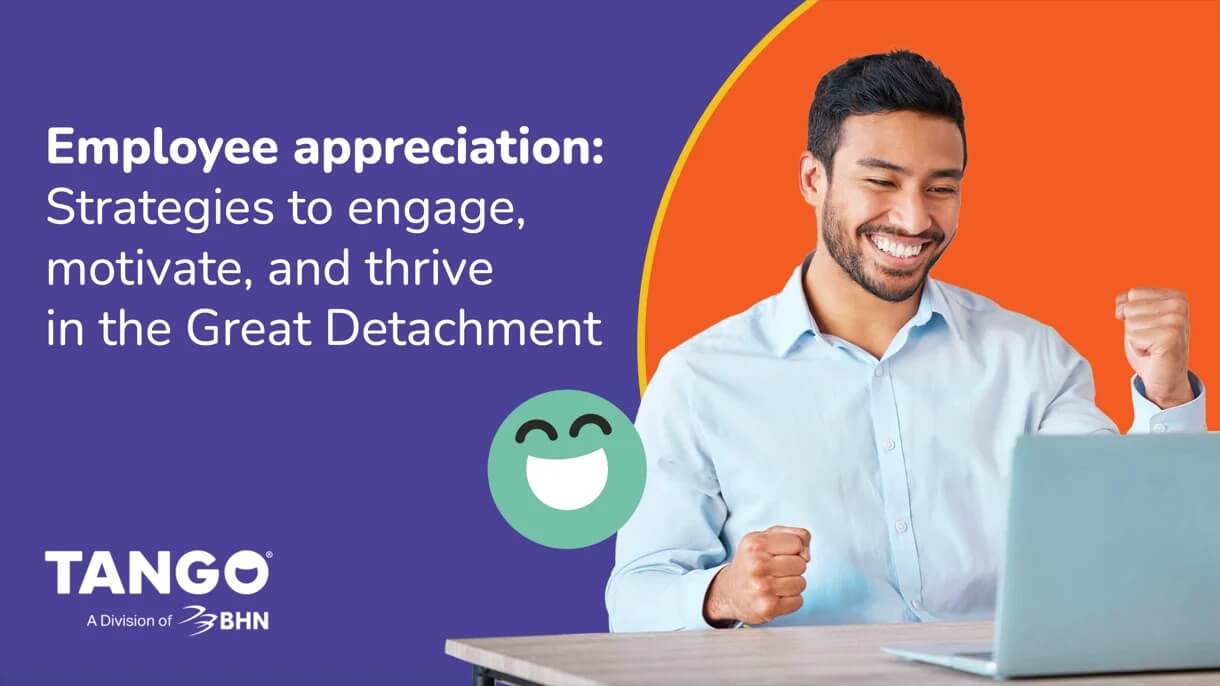 A banner ad for an ebook focused on employee appreciation, including strategies to boost engagement like employee reward programs