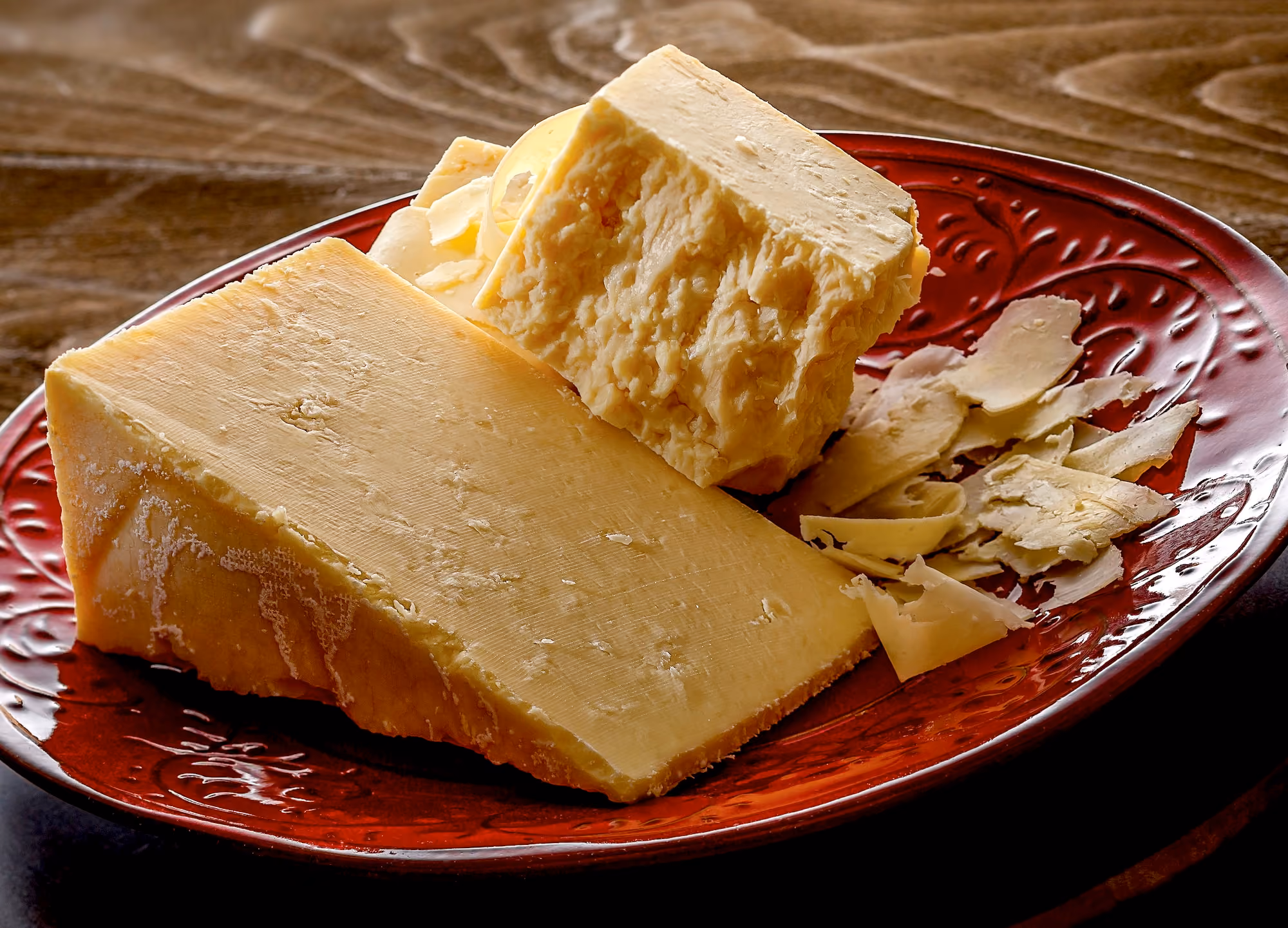 Aged Holstein cheddar with clear cyrystaline texture.