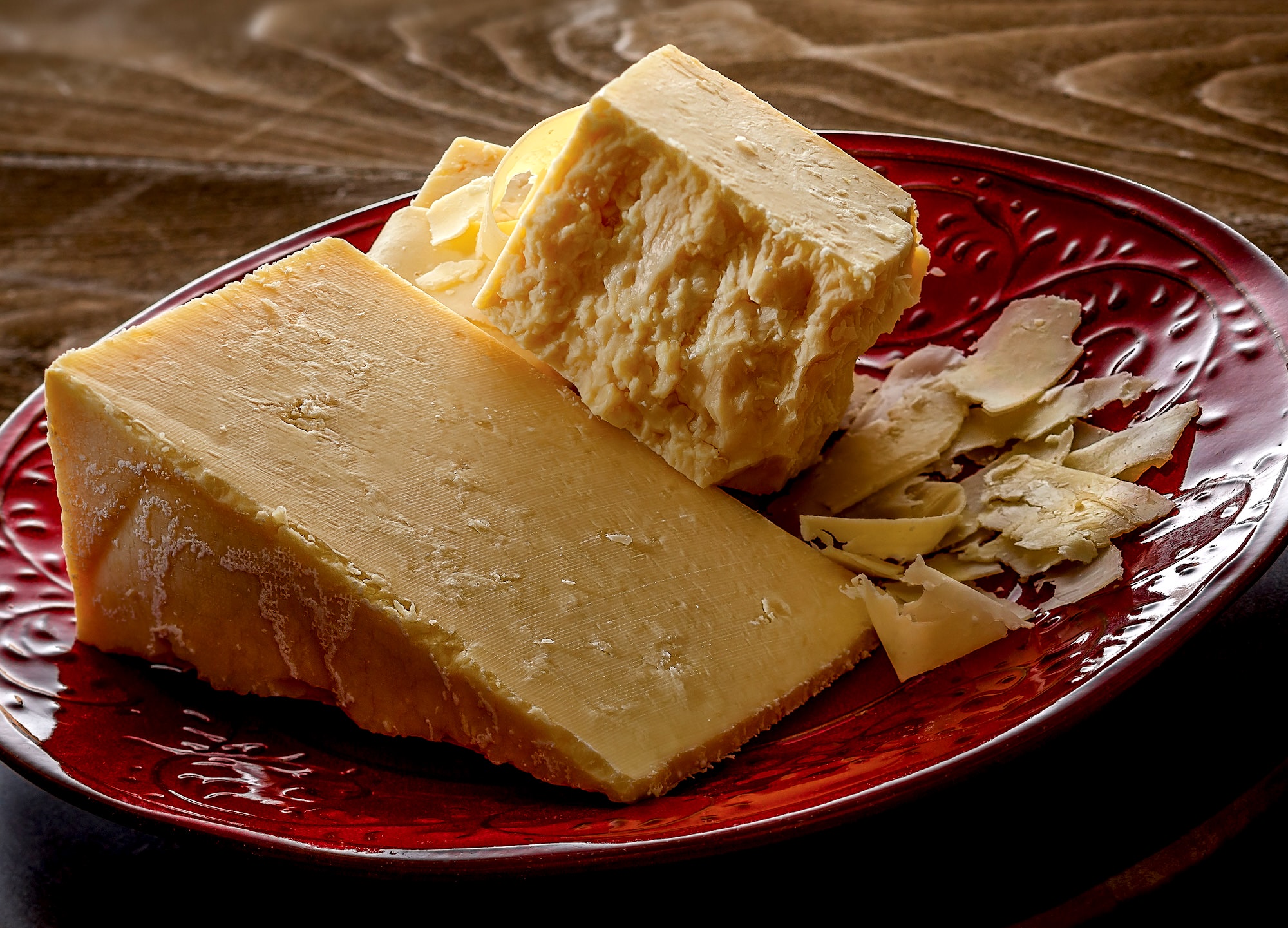 Aged Holstein cheddar with clear cyrystaline texture.