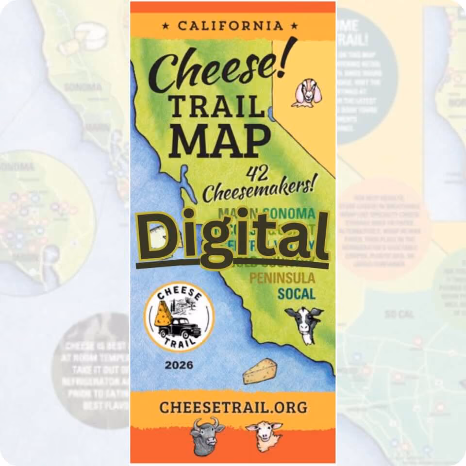 Discover 42+ cheesemakers, shops, and wineries with the California Cheese Trail Digital Map (PDF). Instantly download for just $2.99 and plan your next cheese-filled adventure!