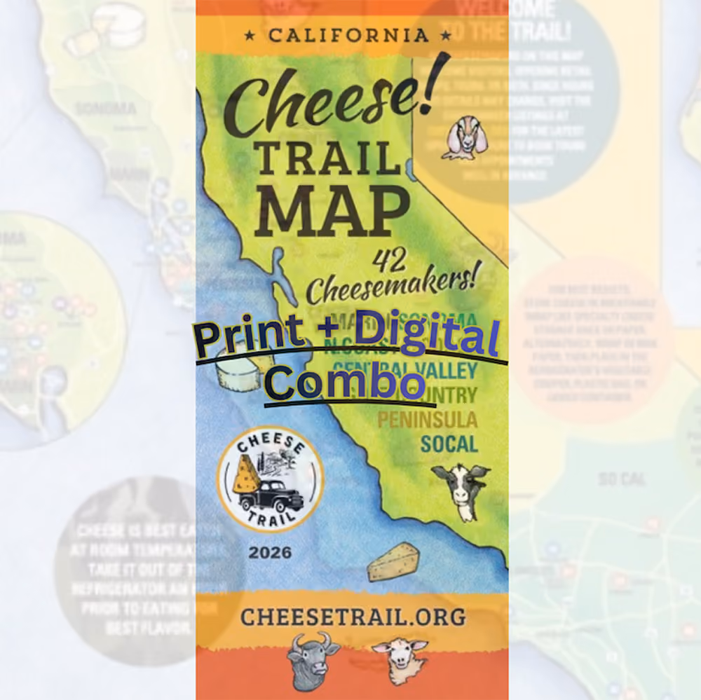 Get the complete 2026 California Cheese Trail experience with the printed map, complimentary stickers, and instant digital download together in one bundle.