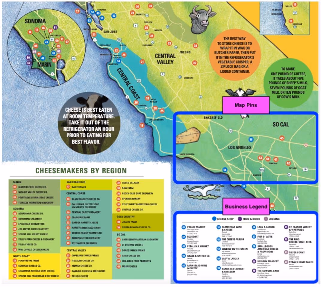 Alt-text: a sample of the cheese trail print map, showing the back page and inside page mockups for ad placement visualization. This is decorative.