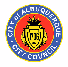 Seal of the City of Albuquerque City Council featuring a yellow bell with 1706 and a red background.
