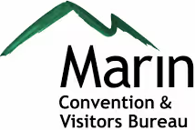 Logo for Marin Convention and Visitors Bureau: a green mountain-peak mark above the word Marin in dark lowercase serif letters, with Convention & Visitors Bureau beneath in smaller type.