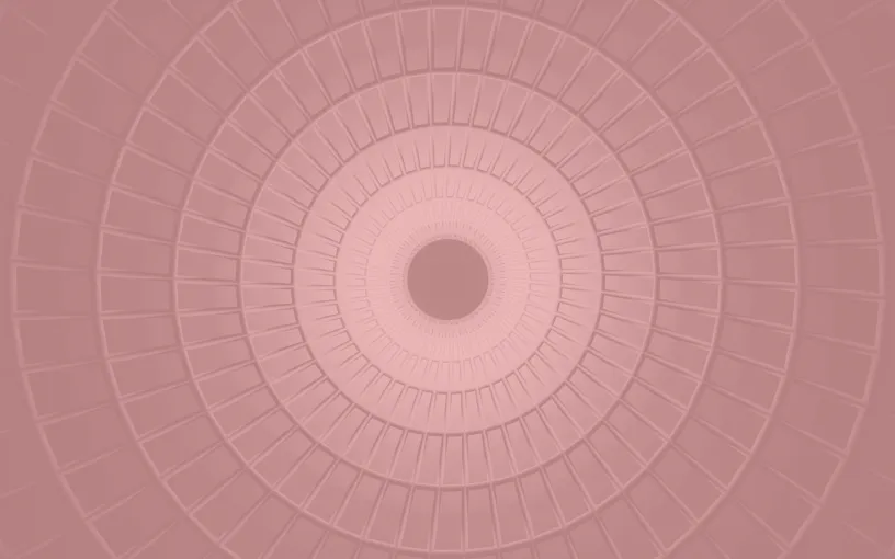 Radial pattern with concentric circular grid design in shades of muted pink and mauve.