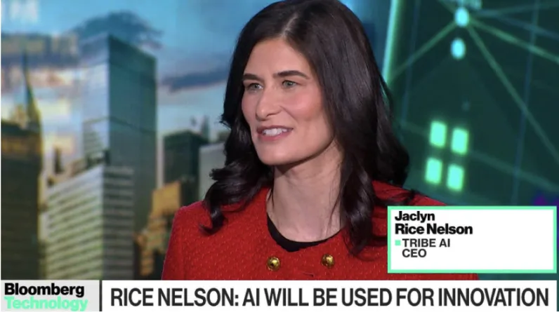 Jaclyn Rice Nelson, CEO of Tribe AI, speaking on Bloomberg Technology about AI innovation.