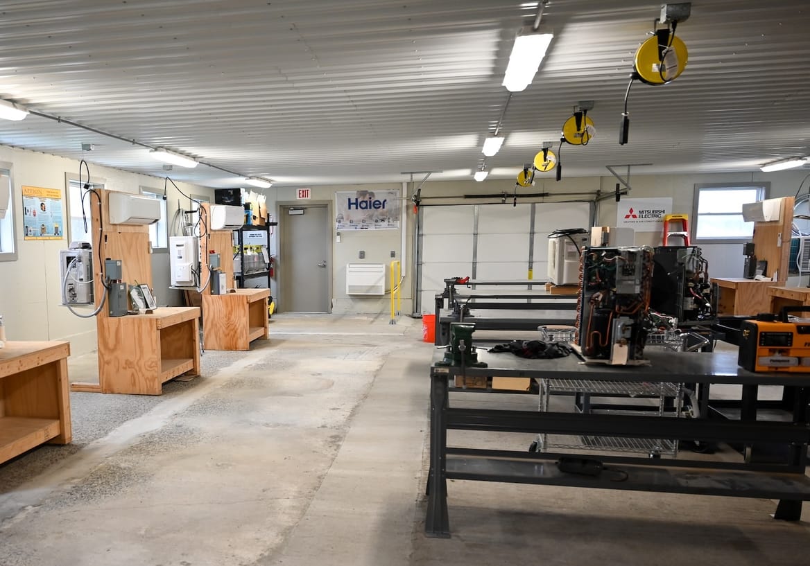An empty lab with construction/electric equipment
