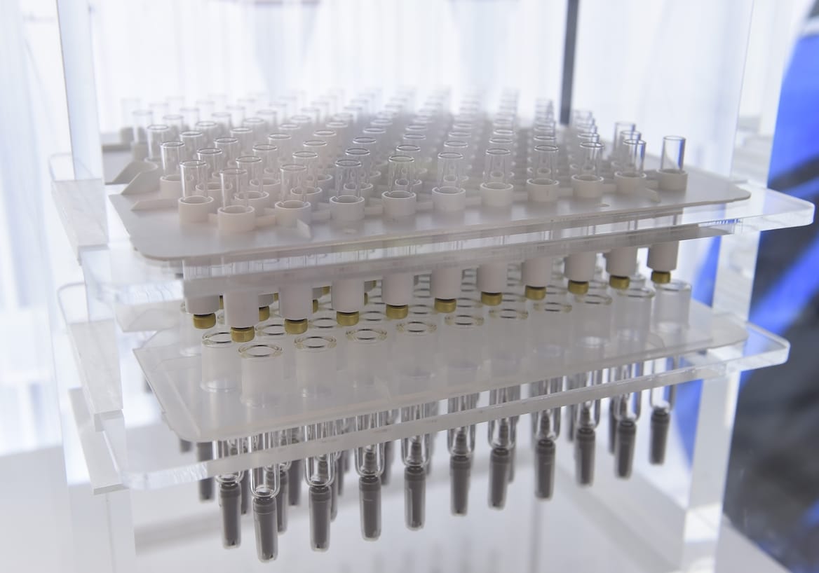 Close up of rack of small tubes