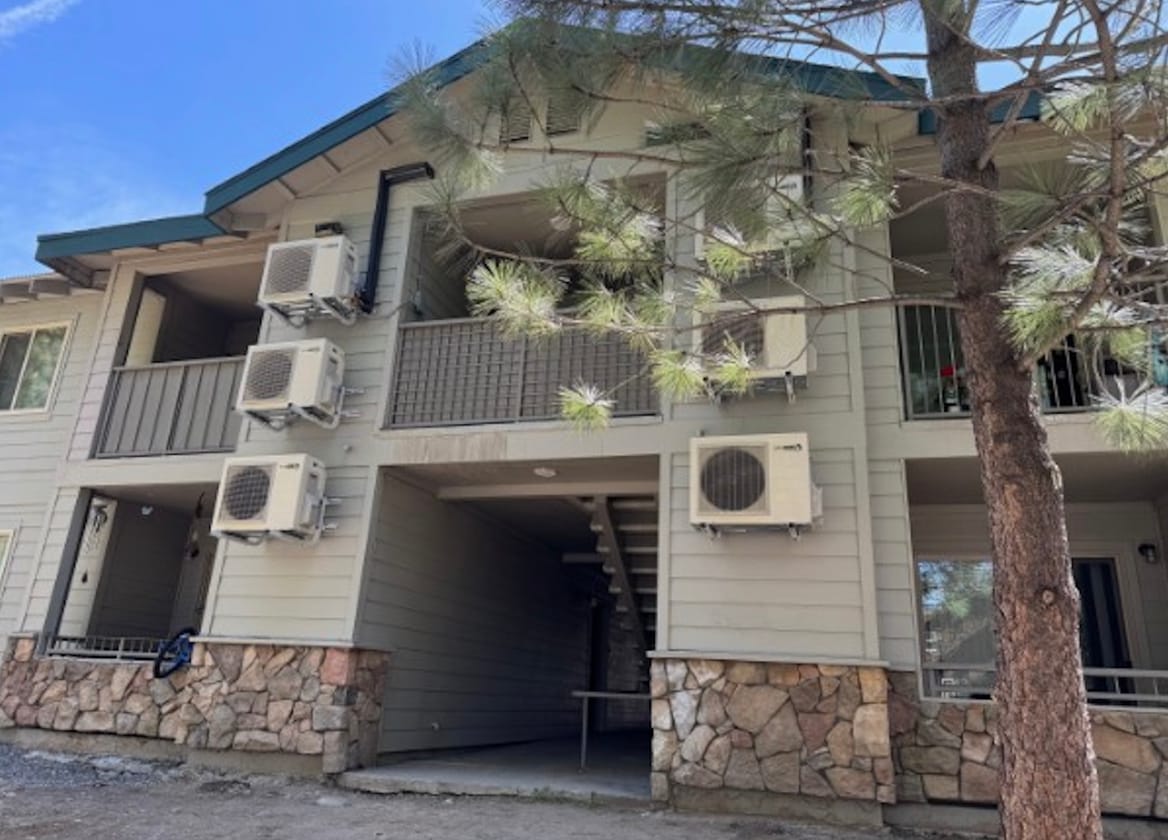 A multifamily building in Truckee, California with Harvest Thermal thermal storage-capable hybrid water-and-air heat pumps