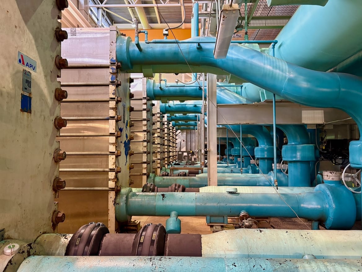 Large blue pipes of various sizes.