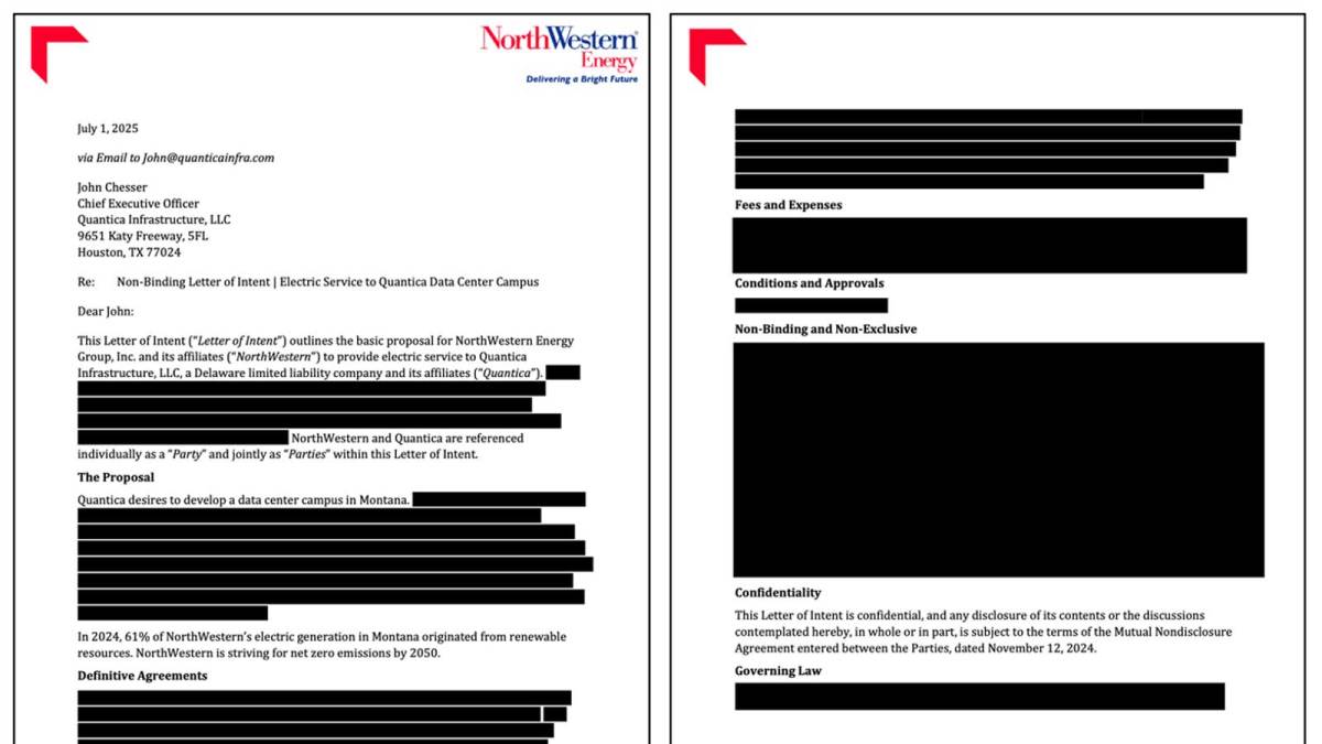 Two pages of a letter that is mostly redacted