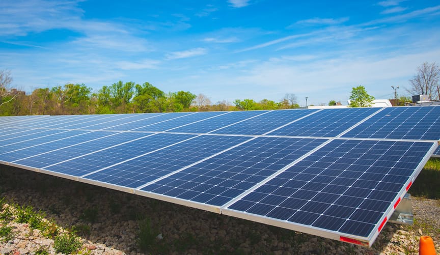Solar panels on grass