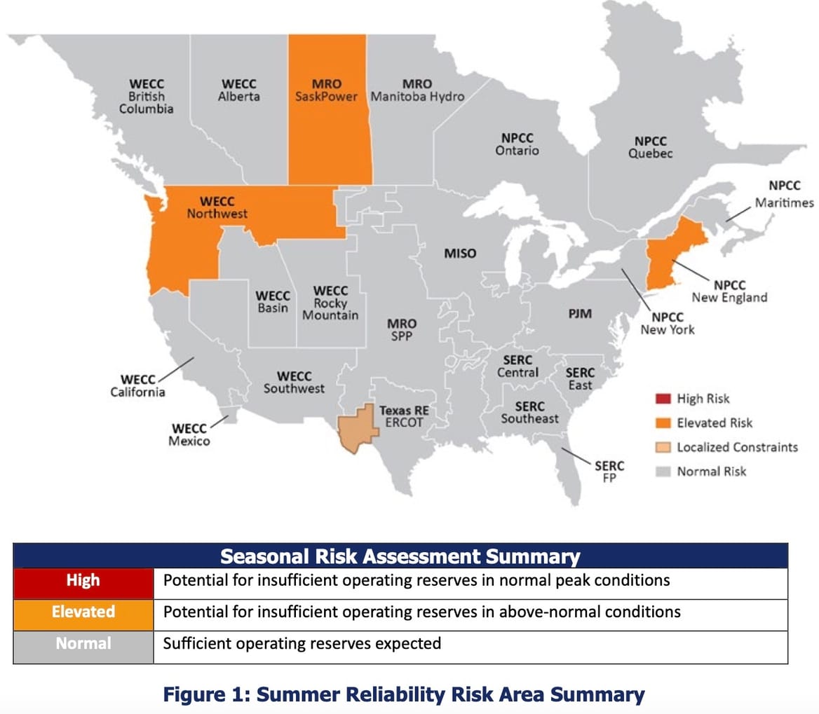 Map of US and Canada showing four regions of seasonal risk in orange