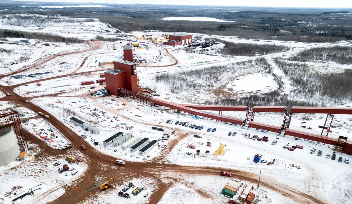 Aerieal shot of mine construction site in the snow