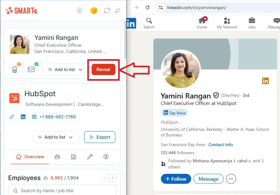 click on the reveal button to reveal the email address of the ceo you want